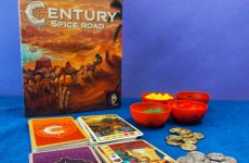 Portada y componentes del juego de mesa Century Spice Road